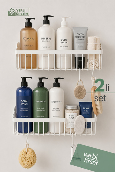 Varbifırsat Yapışkanlı Banyo Rafı, 2'li Banyo Düzenleyici, Duş Rafı Organizer...