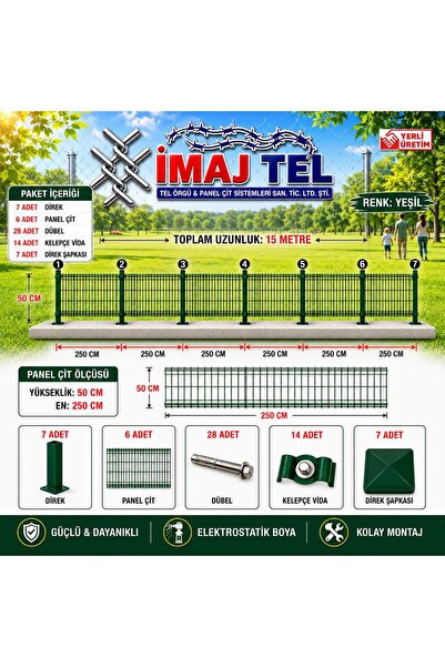 İMAJ TEL ÖRGÜ VE PANEL ÇİT SİSTEMLERİ Panel Çit Duvar Üzeri Yeşil 50cm Yüksek...