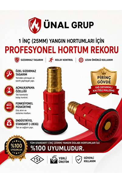 ünalgrup 1 İnç 25 mm Yangın Hortum Lans Başlığı Pirinç Rekorlu Yangın Dolabı ...