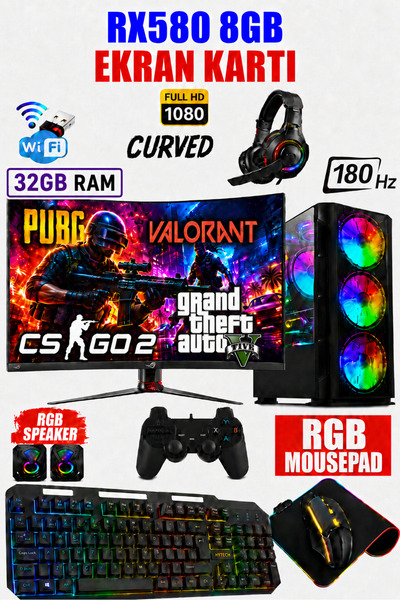 Dmc N285 Windows 11 Ryzen 7 5700 32GB RAM 1TB SSD 8GB RX580,24" 180Hz Oyuncu ...