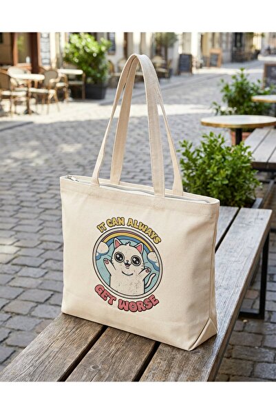 buzagi tasarım ürünleri Get Worse Zippered Lined Gusseted Canvas Bag 35 X 40 cm