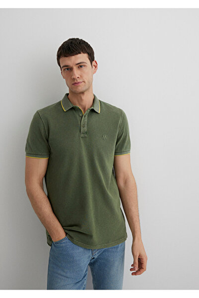 Mavi Renkli Şerit Detaylı Yeşil Polo Tişört Slim Fit / Dar Kesim 065920-30721