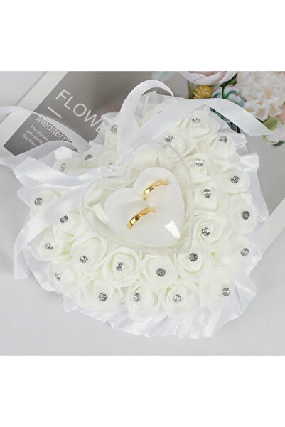 Choice White Romantic Wedding Ring Pillow Lvory Satin Crystal Ring Bearer Pil...