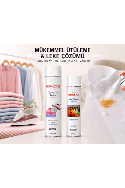 HomeCare Pudralı Leke Çıkarıcı & Sprey Ütü Kolası Kıyafetleriniz İçin Temzlik...