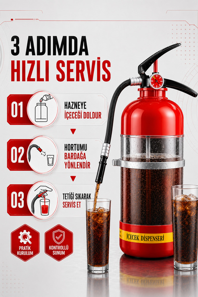 indirimsevinci Yangın Tüpü Görünümlü İçecek Dispenseri 1,5 L Hortumlu Parti İçecek Servis Makinesi