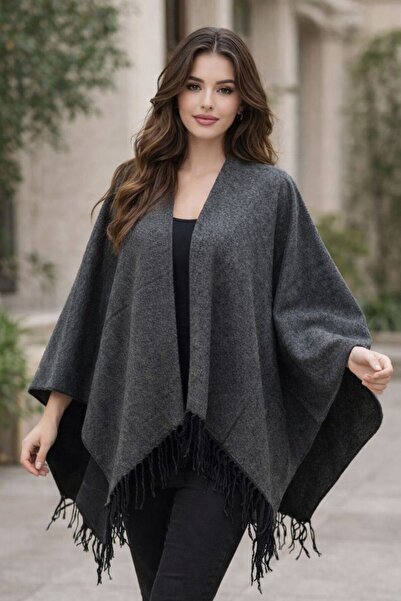 ALDAIYR Kadın Kışlık Çift Taraflı Panço Omuz 140x140