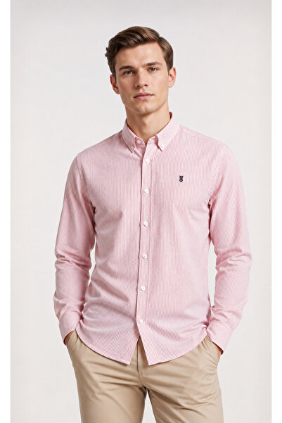 FSR FUSARO Pembe Slim Fit Düğmeli Yaka Erkek Gömlek- Kolay Ütülenebilir Terle...
