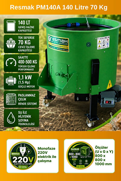 Resmak PM140A 140 Litre 70 Kg. Devir Ayarlı Ceviz Soyma Makinesi