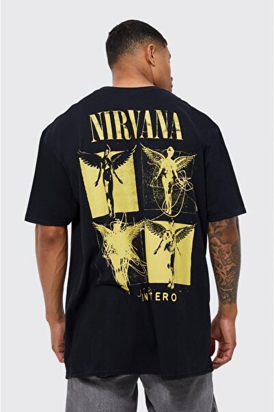 The Champ Clothing Bisiklet Yaka Nirvana Baskılı Siyah Oversize Erkek T-shirt