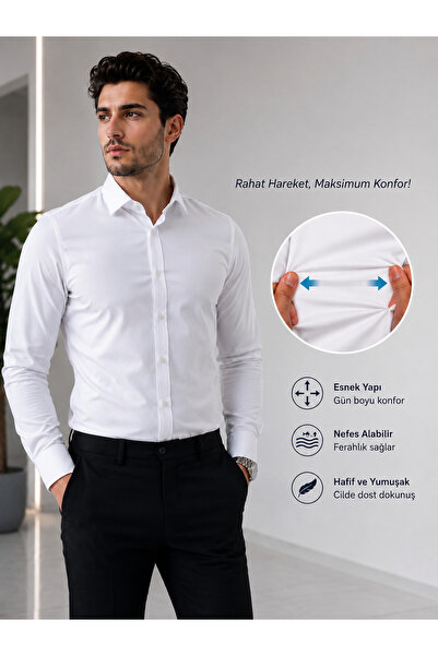 cto your style Slim Fit Long Sleeve Lycra Fabric White Men's Shirt
