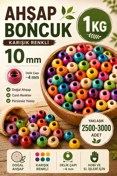 Selin 1 Kg 10 Mm Mixed Color Wooden Beads (avg. ±2500 / 3000 Pieces)