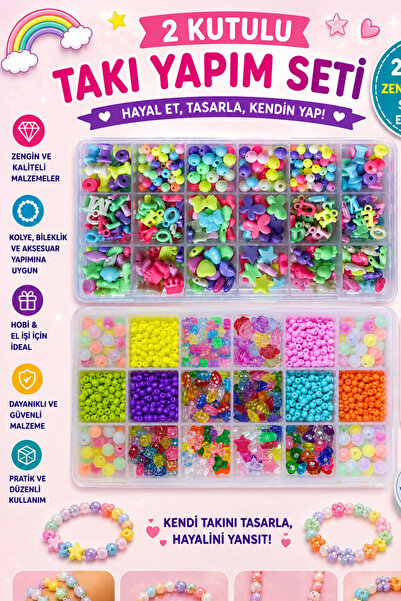 By MO Accessories Mega 2'li Kutuda Takı Yapma Seti Boncuk Hobi Seti Rengarenk...