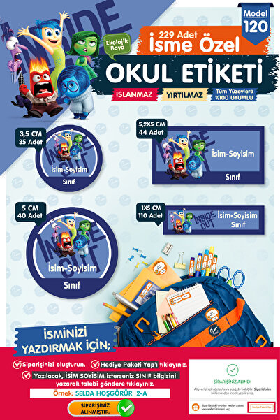 t tuğset etiket Okul Etiketi  Ters Yüz Temalı Kalem Defter Etiketi Özel İsim ...
