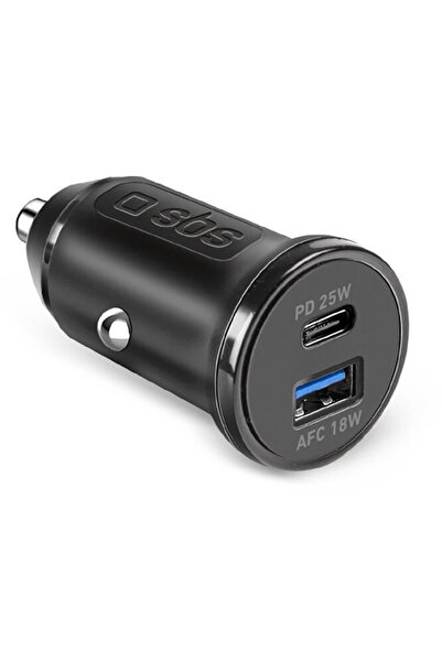 SBS 1xUSB-A + 1xUSB-C PD Compact LED 25W Negru