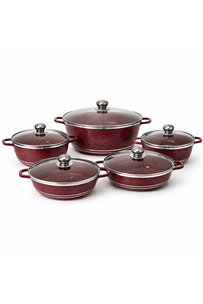 Nu Set Oale Granit 10 Piese cu Capace din Sticlă, Compatibil Inducție, 20-32 cm