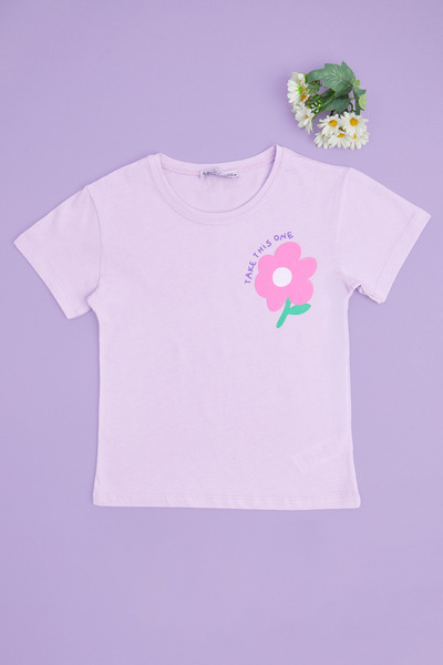 Fulla Moda Flower Printed Crew Neck Girl's T-Shirt