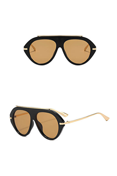 Techsuit Ochelari de soare (8092) - pentru Femei, Design Retro-Chic, Aviator Supradimensionat, cu Ramă Plată, Metalici
