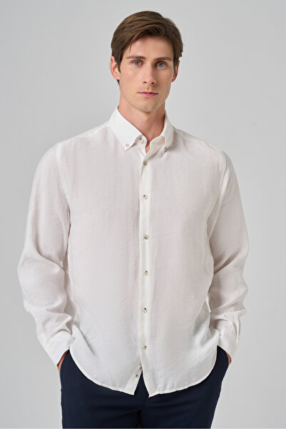 Morven Men's White Trendy Plain Pattern Dynamic Fit Button-Down Collar Shirt