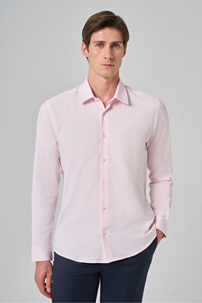 Morven Cămașă roz pentru bărbați, slim fit, cu guler rigid