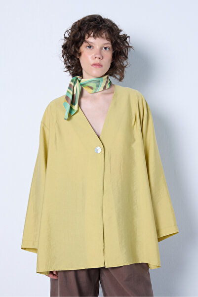 minaaise Kadın Yağ yeşili Premium Kumaş Oversize kimono 31099