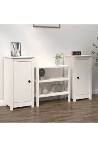 Concept Servante, 2 buc., alb, 40x35x80 cm, lemn masiv de pin