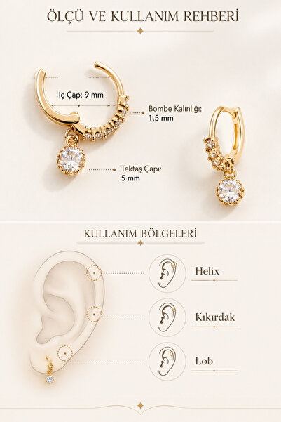 Sacce Scarves&Accessories Mini Taş Sallantılı Mini Halka Küpe Taşlı Mini Halka Küpe
