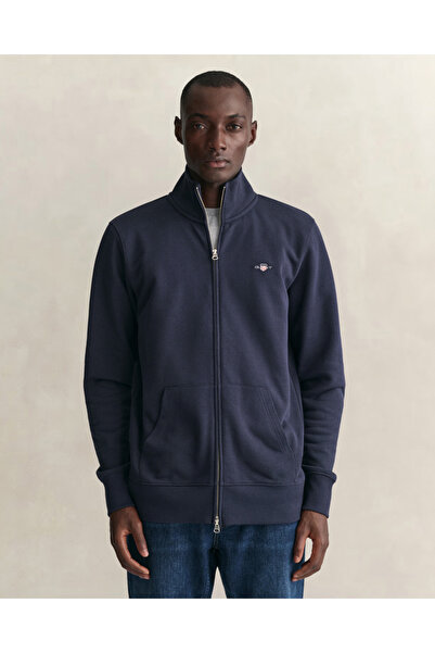 Gant Erkek Lacivert Fermuarlı Logolu Sweatshirt