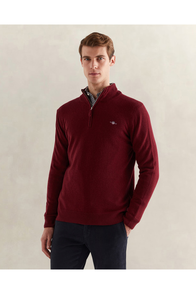 Gant Erkek Bordo Regular Fit Yarım Fermuarlı Yün Kazak