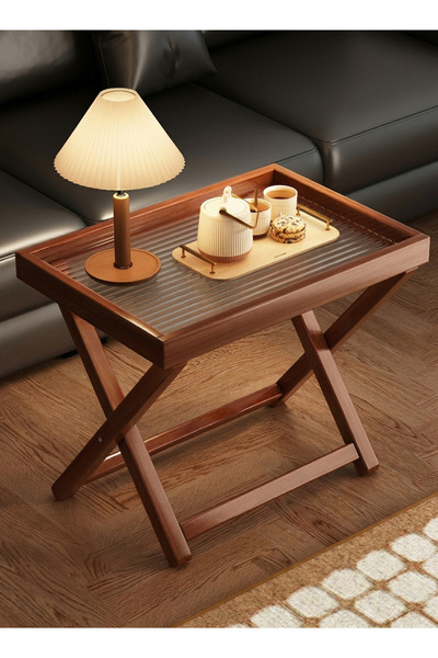 Generic Folding Solid Wood Side End Table X Frame Portable Couch Snack Nights...