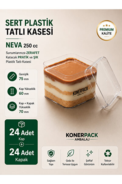 KONERPACK 24 Adet Kapaklı Şeffaf Renk Sert Plastik Magnolya Kasesi Sütlü Tatl...