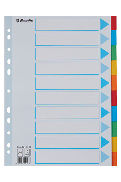Esselte Separatoare A4 din carton reciclat, cu 10 taste, multicolore