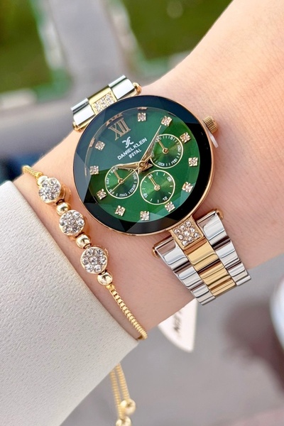 Daniel Klein 32 mm Women's Wristwatch with Green Dial and Gold Silver Color S...