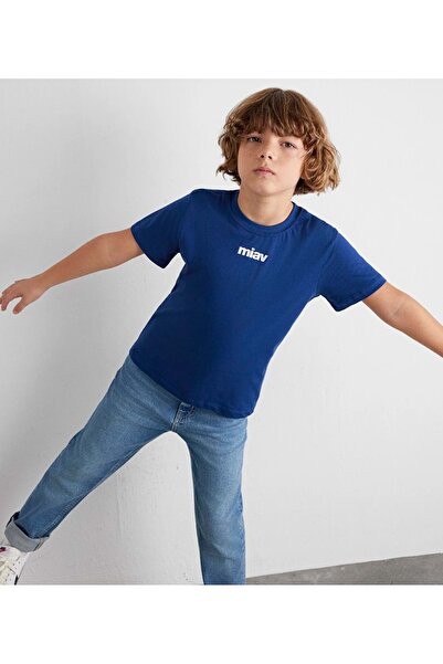 Mavi Miav Baskılı Unisex Çocuk Tişört