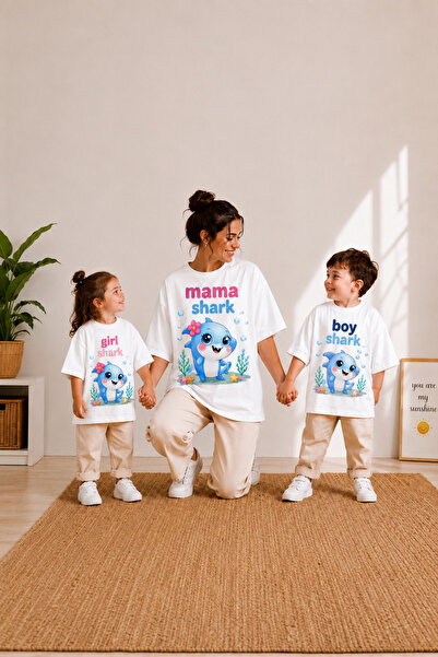 MiniHouse Mother Son - Daughter Shark Design T-Shirt (the Price Is for One It...
