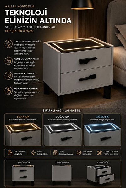 DECOBOX DİAMOND BEYAZ LEDLİ KOMODİN