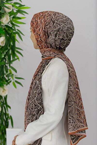 Vissona KREP GEOMETRİK DESENLİ BAKIR RENKLİ 75X195 KIRIŞMAZ ŞAL