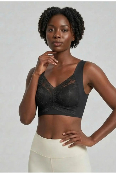 SWEETKORSE Kadın Comfy Sütyen Destek Cepli Pedli Esnek Bralet Balensiz Dikişsiz Dantel Detaylı Büstiyer