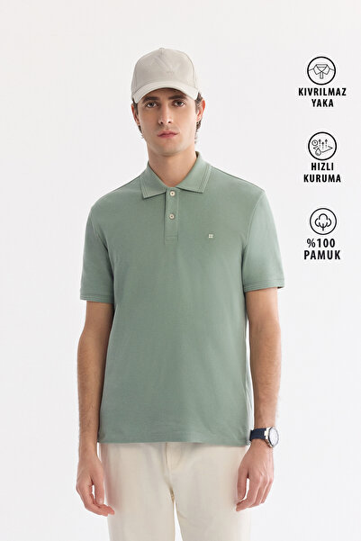 Avva Erkek Mint Yeşil Kıvrılmaz Polo Yaka %100 Pamuk Basic Regular Fit T-Shir...