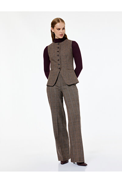 Koton Normal Waist Straight Fit Fabric Straight Cut Plaid Trousers