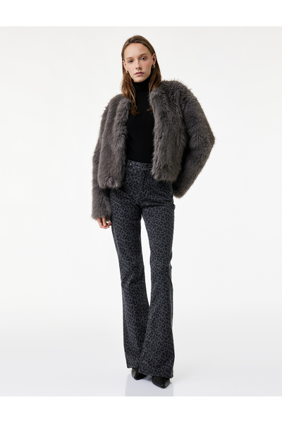Koton X Sibil Çetinkaya - imprimeu leopard Pantaloni din denim - Blugi evazaț...