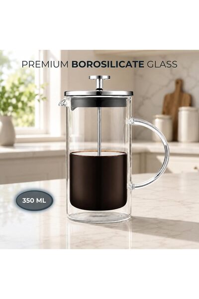 Blackstone Double Wall Glass French Press Coffee Maker 350ml - Clear Glass Coffee Press with Stainless Steel Filter