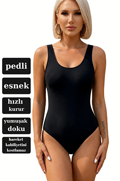 mrm pro Costum de baie de bază pentru femei, negru, de culoare uni, cu efect ...