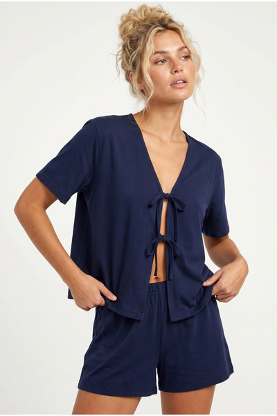 Siyah İnci Set pantaloni scurți tricotați cu șireturi bleumarin7888
