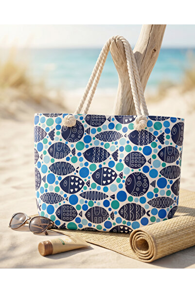 LYRA Bags & Accessories حقيبة شاطئية كبيرة الحجم مع سحاب وبطانة داخلية