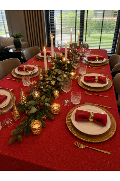 Decamor home Royal Glitter Red Tablecloth for New Year's Table (Napkins Not I...