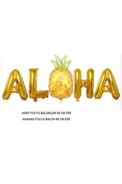 partidolu Hawaian Temalı Ananaslı Aloha Yazısı Folyo Balon Altın Renk 1 Adet