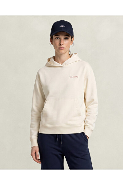 Gant Kadın Krem Regular Fit Kapüşonlu Sweatshirt