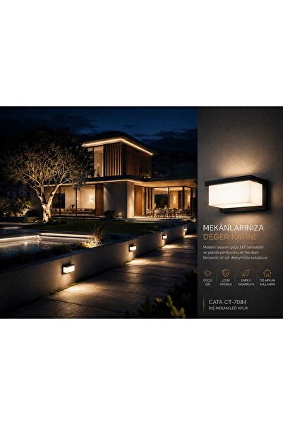 Cata CT-7084 Cunda LED Aplik 30W Dış Mekan Duvar Armatürü Günışığı Siyah Kasa