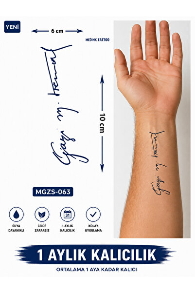 medink tattoo 1 Ay Kalıcı 24 Saat Sonra Kararan Atatürk Imza Geçici Dövme Tat...