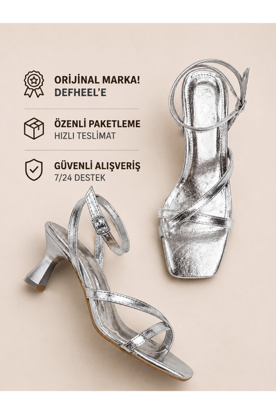 yezy shoes Kadın Gümüş Kısa Topuklu Ayakkabı Sandalet 5 cm